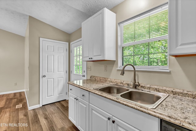 330 Ridgeview Dr, Oliver Springs, TN 37840 - kitchen with white cabinets, light countertops, a sink, and wood finished floors
