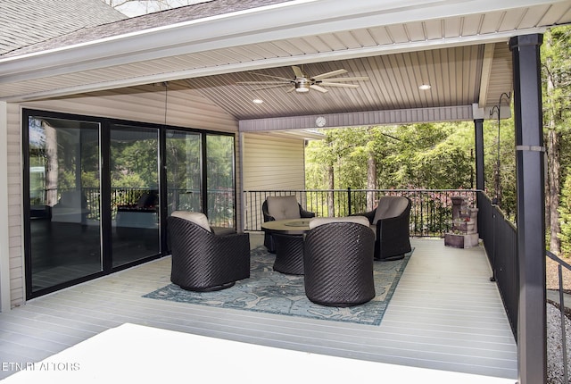 194 Forest View Dr, Crossville, TN 38558 - wooden deck with a ceiling fan and outdoor lounge area