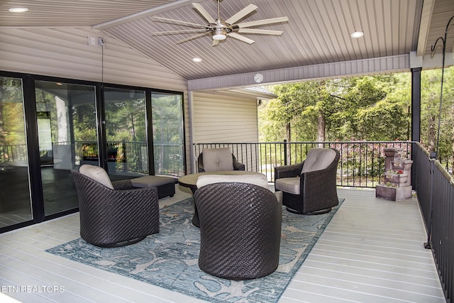 194 Forest View Dr, Crossville, TN 38558 - wooden terrace with ceiling fan and outdoor lounge area