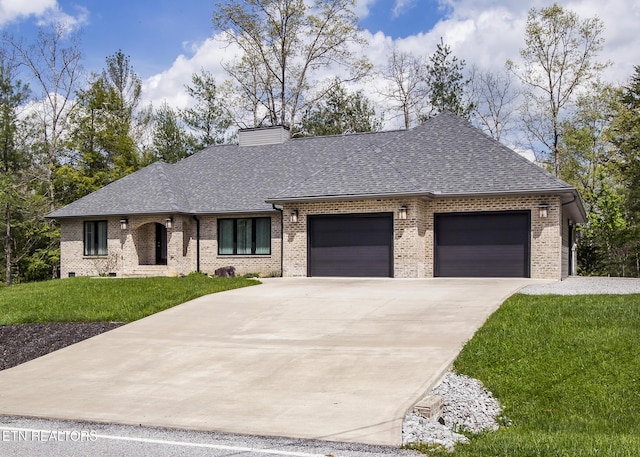 194 Forest View Dr, Crossville, TN 38558 - ranch-style home with an attached garage, a front lawn, roof with shingles, and concrete driveway