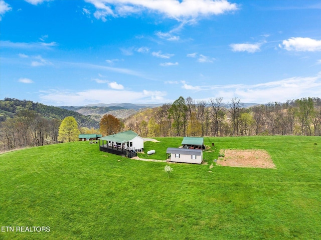 birds eye view of property with a mountain view