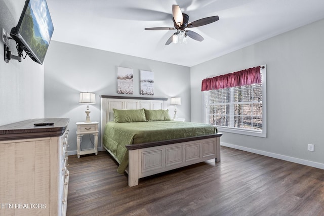 3487 Summit Trails Dr, Sevierville, TN 37862 - bedroom with baseboards, a ceiling fan, and dark wood-style floors