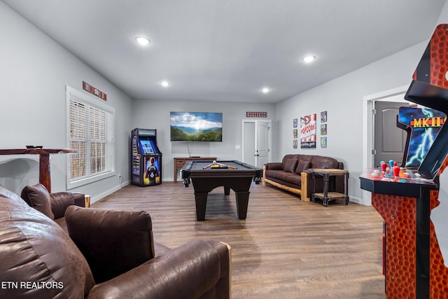 3487 Summit Trails Dr, Sevierville, TN 37862 - rec room with baseboards, recessed lighting, pool table, and wood finished floors