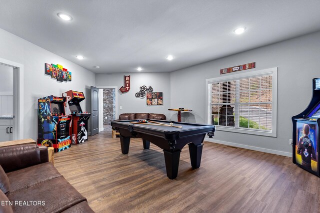 3487 Summit Trails Dr, Sevierville, TN 37862 - game room featuring recessed lighting, billiards, baseboards, and wood finished floors