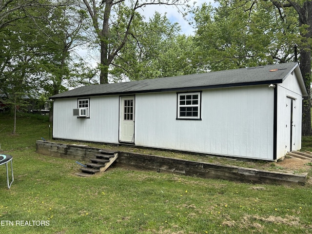 view of outbuilding featuring a trampoline