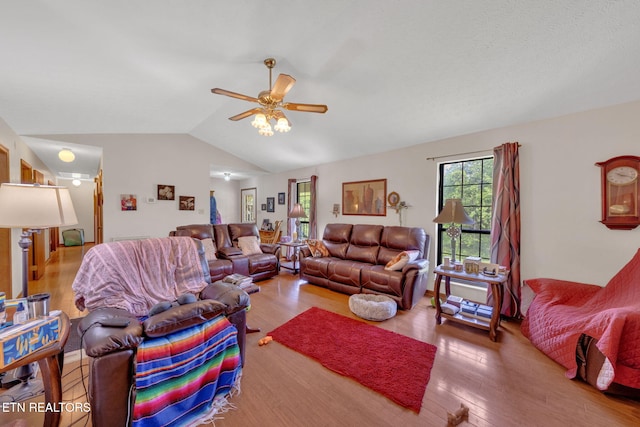 243 Bunch Ln, Clinton, TN 37716 - living room featuring vaulted ceiling, wood finished floors, and ceiling fan