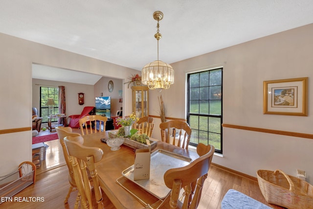 243 Bunch Ln, Clinton, TN 37716 - dining area with a chandelier, healthy amount of natural light, wood-type flooring, and baseboards