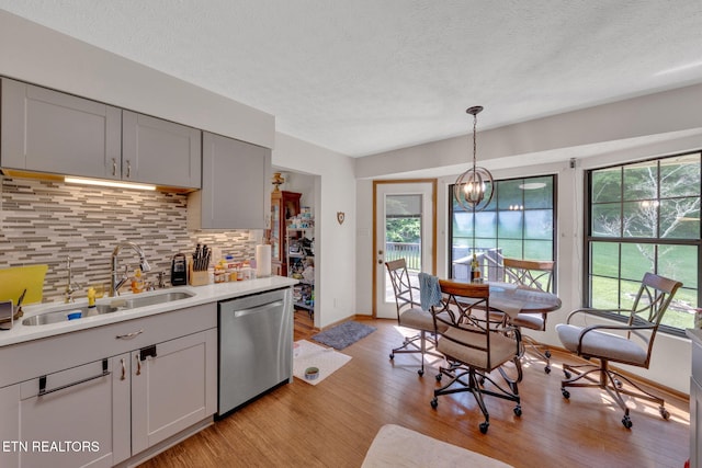 243 Bunch Ln, Clinton, TN 37716 - kitchen with stainless steel dishwasher, a sink, backsplash, a textured ceiling, and light countertops