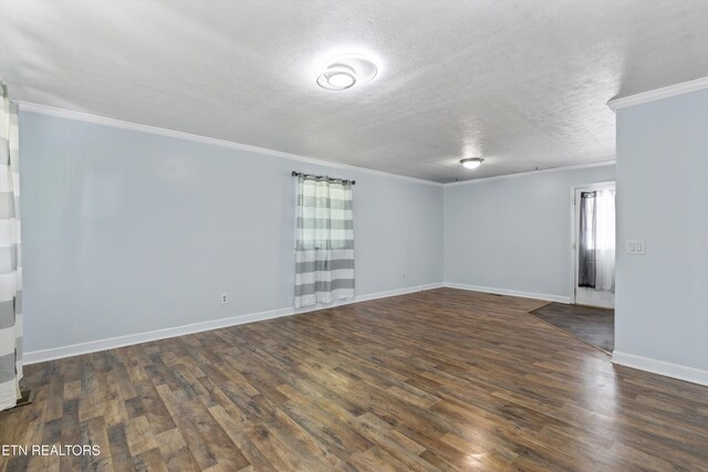 136 White Oak Dr, Harriman, TN 37748 - unfurnished room with crown molding, a textured ceiling, dark wood-style floors, and baseboards