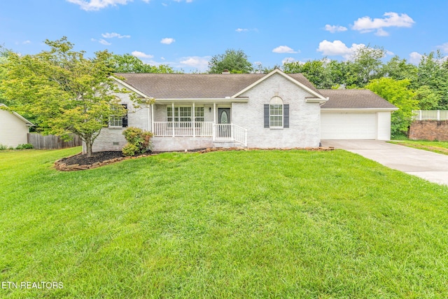 701 Misty Ridge Dr, Lenoir City, TN 37772 - ranch-style house with covered porch, driveway, a garage, and roof with shingles