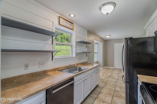 701 Misty Ridge Dr, Lenoir City, TN 37772 - kitchen featuring dishwasher, open shelves, a sink, white cabinets, and baseboards
