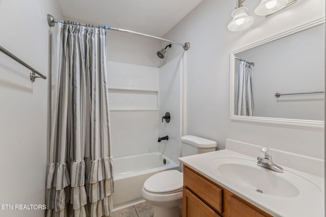 701 Misty Ridge Dr, Lenoir City, TN 37772 - bathroom featuring toilet, shower / bath combination with curtain, vanity, and tile patterned floors