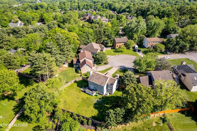 bird's eye view with a forest view and a residential view