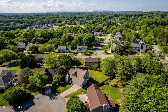 birds eye view of property featuring a residential view and a view of trees