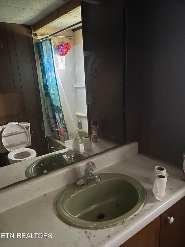 464 Brushy Valley Rd, Clinton, TN 37716 - full bathroom with curtained shower, vanity, and toilet
