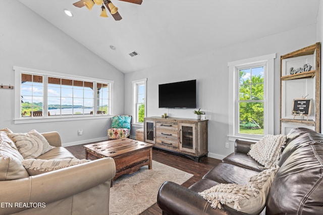 2738 Indian Creek Rd, Dandridge, TN 37725 - living area with a ceiling fan, baseboards, visible vents, and a healthy amount of sunlight