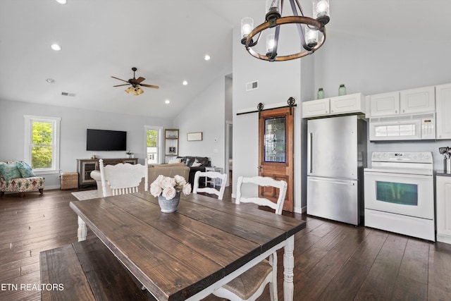 2738 Indian Creek Rd, Dandridge, TN 37725 - dining area featuring visible vents, a healthy amount of sunlight, and high vaulted ceiling