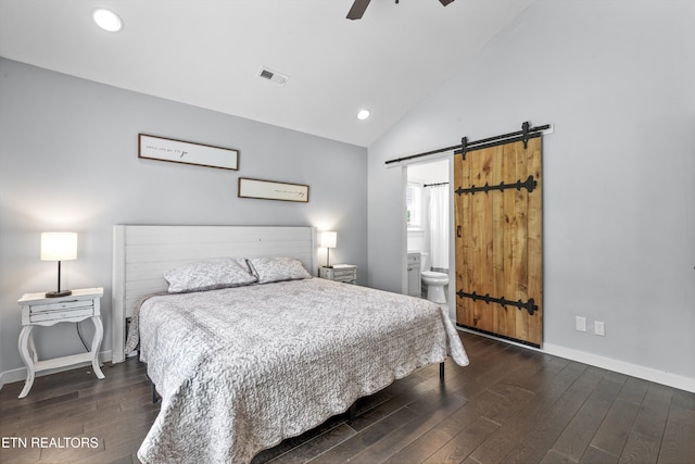 2738 Indian Creek Rd, Dandridge, TN 37725 - bedroom featuring dark wood-style flooring, a barn door, recessed lighting, baseboards, and visible vents