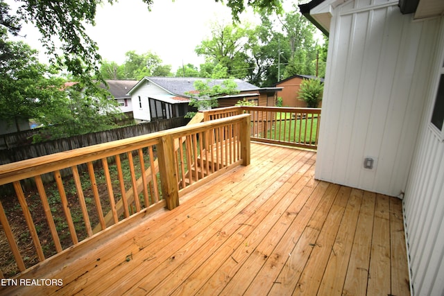 wooden terrace featuring fence