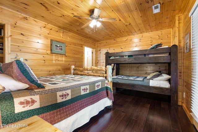 2471 Cove Mountain Ln, Sevierville, TN 37862 - bedroom with ceiling fan, wooden walls, and hardwood / wood-style flooring