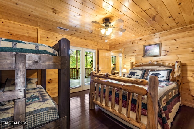 2471 Cove Mountain Ln, Sevierville, TN 37862 - bedroom with wood-type flooring, visible vents, wooden walls, and access to exterior