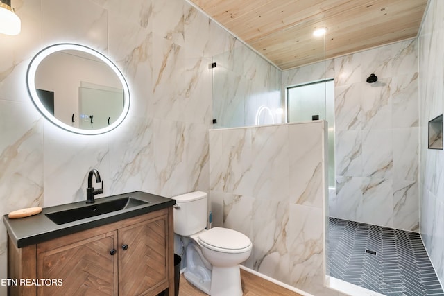 - Chinquapin Drive, Sevierville, TN 37876 - full bathroom with walk in shower, toilet, tile walls, and wooden ceiling