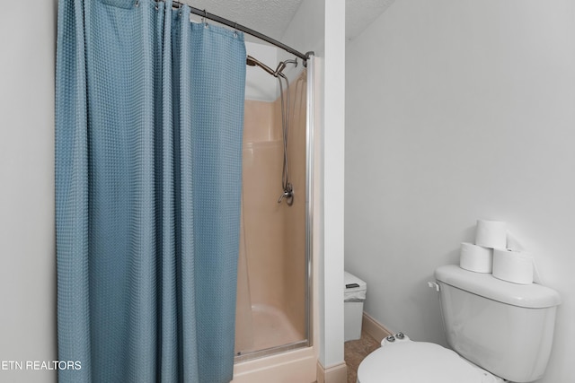 1819 Big Buck Ln, Sevierville, TN 37876 - full bathroom featuring a stall shower, toilet, baseboards, and a textured ceiling