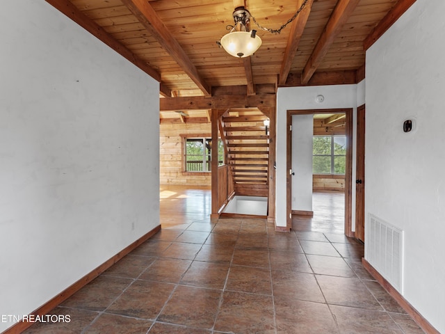 155 George Thomas Rd, Vonore, TN 37885 - hall with wooden ceiling, visible vents, baseboards, and beamed ceiling