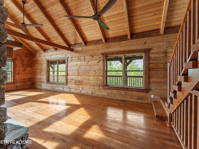 155 George Thomas Rd, Vonore, TN 37885 - unfurnished living room with wood ceiling, a healthy amount of sunlight, a ceiling fan, and wood-type flooring