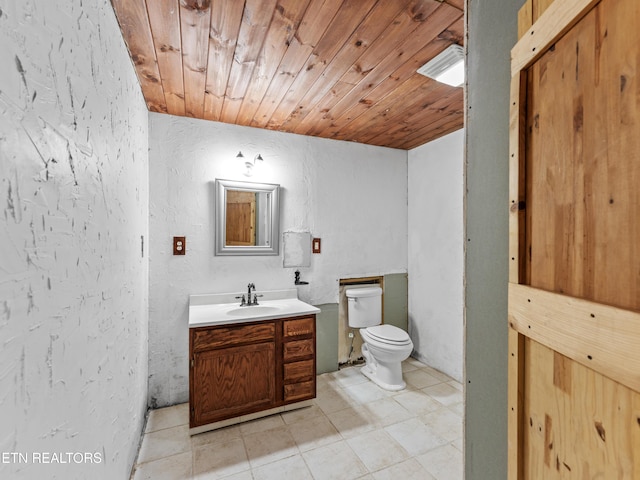 155 George Thomas Rd, Vonore, TN 37885 - bathroom featuring wooden ceiling, vanity, toilet, and a textured wall