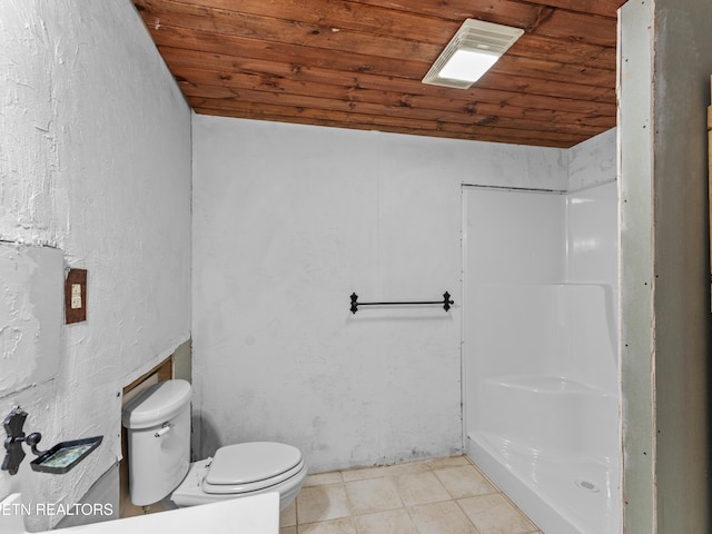 155 George Thomas Rd, Vonore, TN 37885 - bathroom with walk in shower, tile patterned flooring, toilet, and wood ceiling