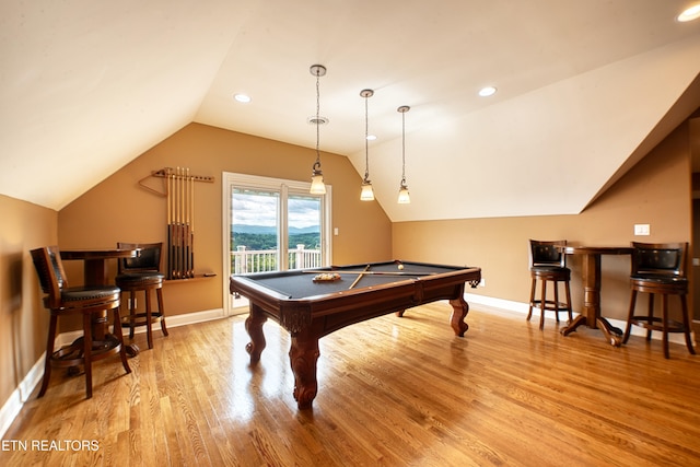 1012 Falcon Crest Dr, Seymour, TN 37865 - recreation room with light wood-style floors, vaulted ceiling, baseboards, and pool table