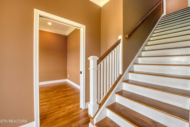 1012 Falcon Crest Dr, Seymour, TN 37865 - stairs with wood finished floors, baseboards, and ornamental molding