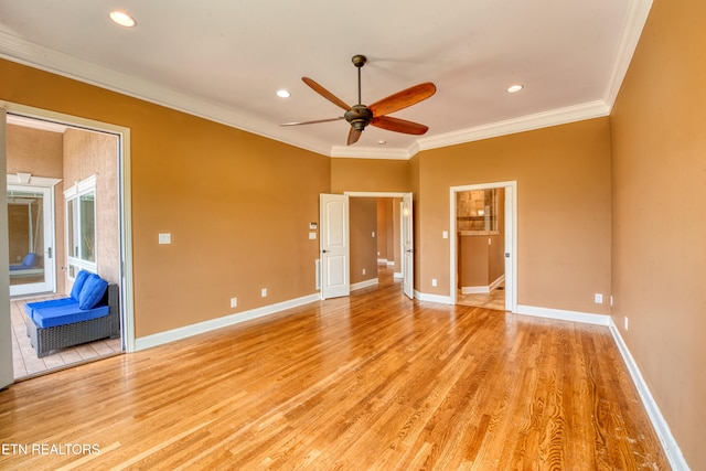 1012 Falcon Crest Dr, Seymour, TN 37865 - unfurnished bedroom with light wood-style flooring, a ceiling fan, baseboards, ornamental molding, and recessed lighting