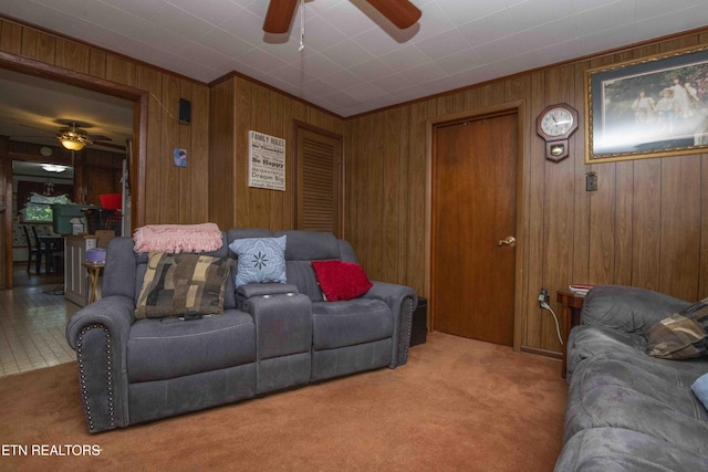 941 Pine Top St, Lenoir City, TN 37772 - living area with ceiling fan, carpet, and wood walls
