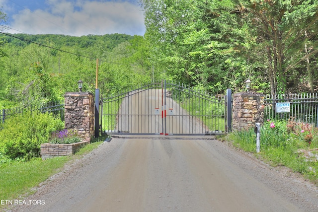 gate with a forest view and fence
