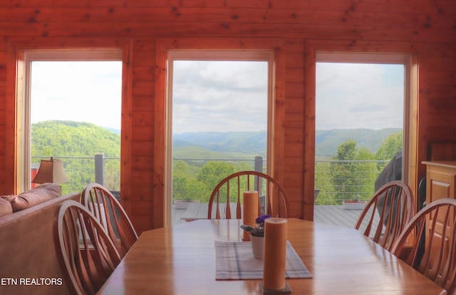 dining area with a mountain view