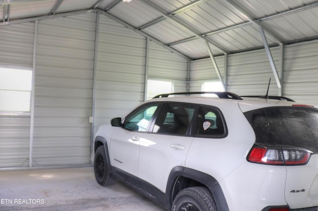 garage with metal wall