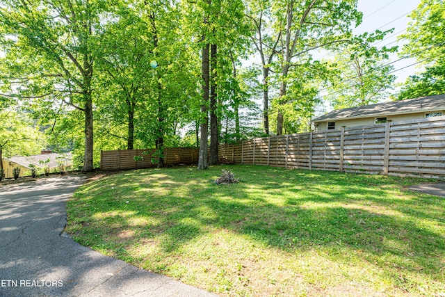 view of yard with a fenced backyard