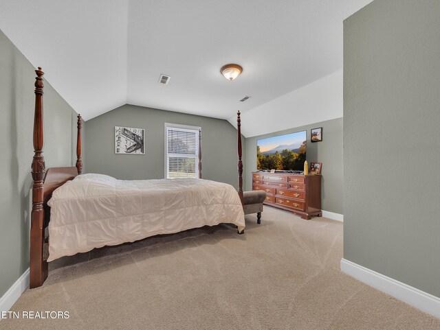 1810 Griffitts Mill Cir, Maryville, TN 37803 - bedroom featuring light colored carpet, vaulted ceiling, and baseboards