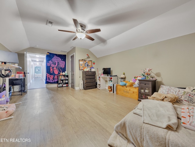 1810 Griffitts Mill Cir, Maryville, TN 37803 - bedroom featuring vaulted ceiling, wood finished floors, ceiling fan, baseboards, and connected bathroom