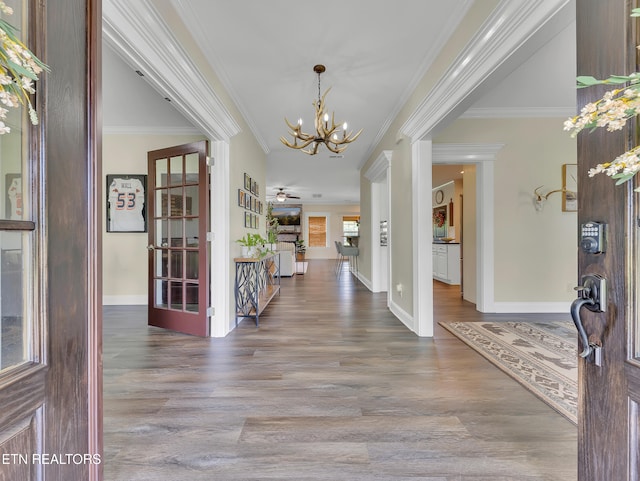 1810 Griffitts Mill Cir, Maryville, TN 37803 - foyer entrance featuring a chandelier, wood finished floors, crown molding, baseboards, and a ceiling fan