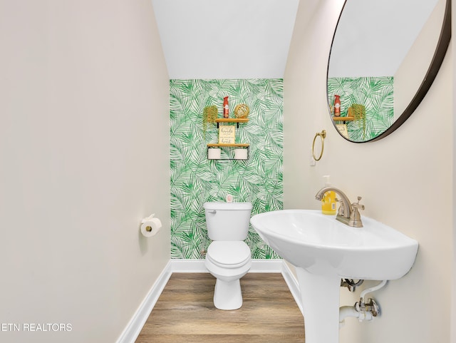 1810 Griffitts Mill Cir, Maryville, TN 37803 - bathroom with toilet, baseboards, wood finished floors, and wallpapered walls