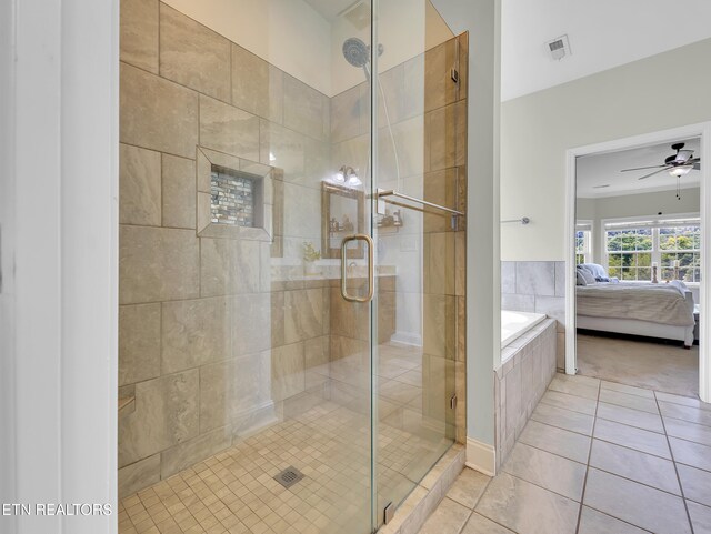 1810 Griffitts Mill Cir, Maryville, TN 37803 - bathroom with ensuite bath, a shower stall, tile patterned floors, and a ceiling fan