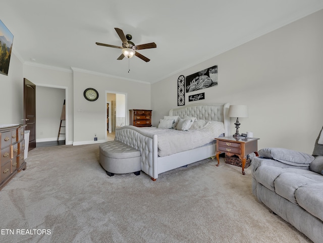 1810 Griffitts Mill Cir, Maryville, TN 37803 - bedroom with ornamental molding, carpet flooring, baseboards, a ceiling fan, and ensuite bathroom