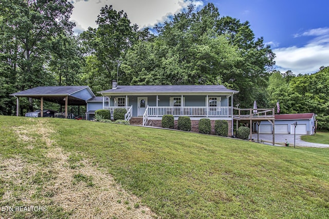 325 Correll Ridge Rd, Decatur, TN 37322 - view of front of property featuring an outdoor structure, covered porch, a front lawn, and a carport
