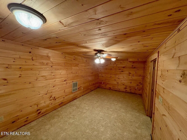 additional living space with wooden ceiling, light floors, and visible vents