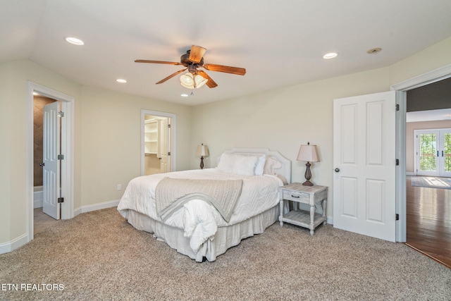 205 Melea Ln, Kingston, TN 37763 - bedroom with carpet, recessed lighting, baseboards, french doors, and ceiling fan