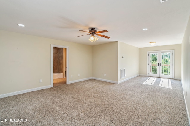 205 Melea Ln, Kingston, TN 37763 - unfurnished room featuring ceiling fan, light carpet, french doors, baseboards, and recessed lighting
