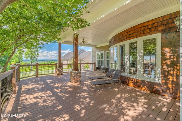 205 Melea Ln, Kingston, TN 37763 - deck featuring a ceiling fan and a mountain view